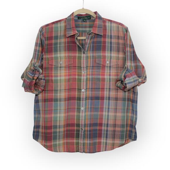 Sweater+Shirt LAUREN RalphLauren Merino-Angora Cable RollTab Plaid - Picture 4 of 13